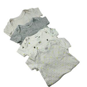 Baby Boy's -‎ 4 Body Suits in White with Designs in Greens and Greys - Size 3 M